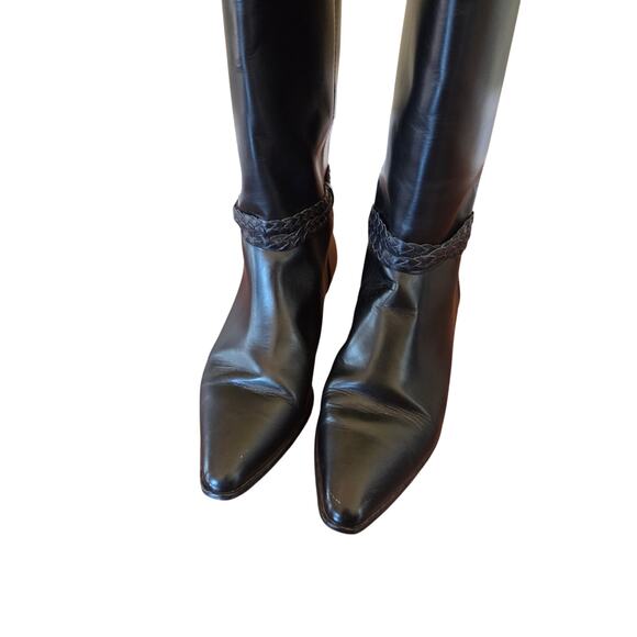 Vintage Brazilian leather tall boots pull on 1980s braided belt pointed toe 9 - Picture 2 of 8